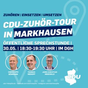 Zuhör-Tour: CDU-Sprechstunde am 30.05. im DGH Markhausen