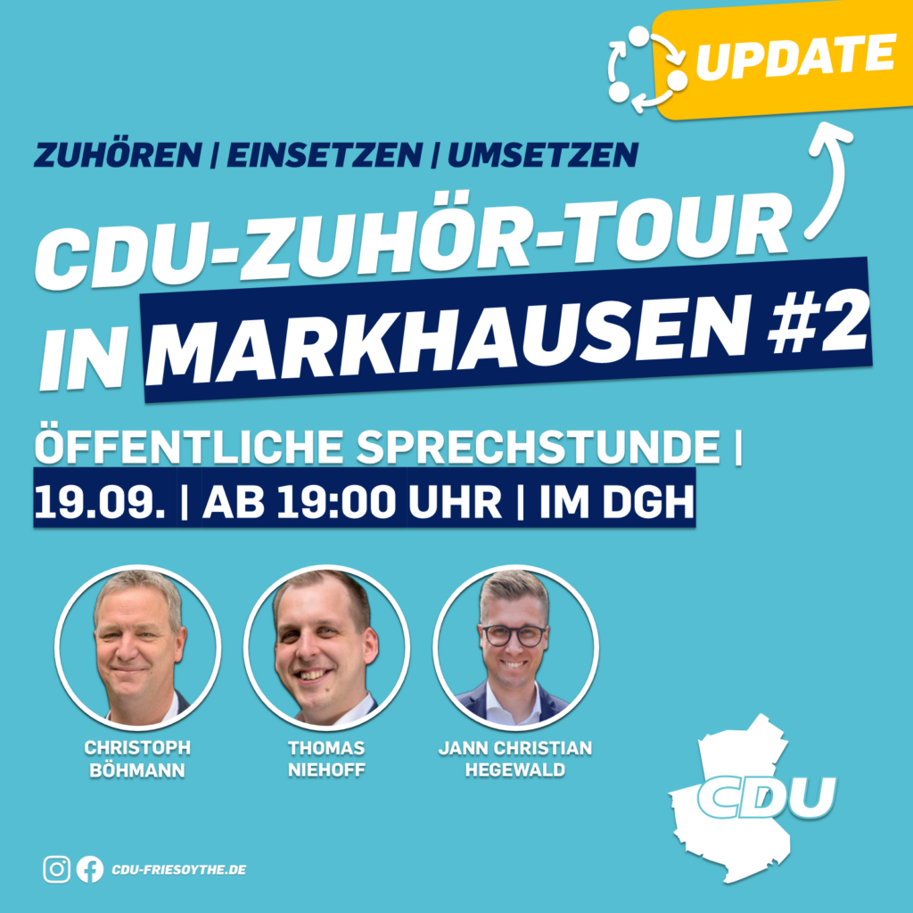 Zweite CDU-Sprechstunde am 19.09. im DGH Markhausen