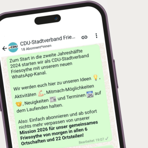 CDU-Stadtverband mit neuem WhatsApp-Kanal