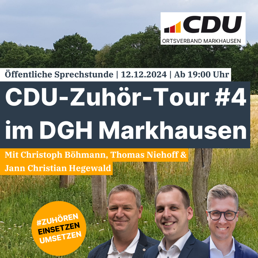 Am 12.12. ab 19 Uhr CDU-Sprechstunde im DGH-Markhausen