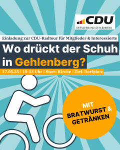 CDU-Radtour durch Gehlenberg am 17.05.: „Wo drückt der Schuh in Gehlenberg?“