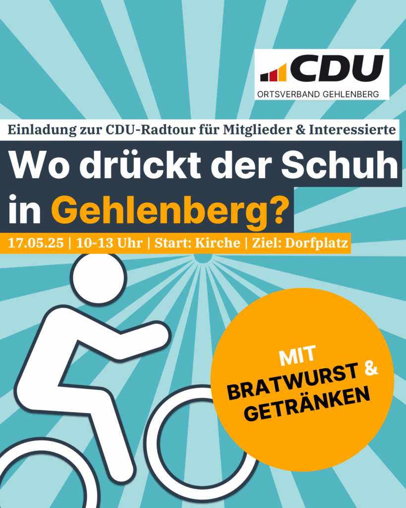 CDU-Radtour durch Gehlenberg am 17.05.: „Wo drückt der Schuh in Gehlenberg?“
