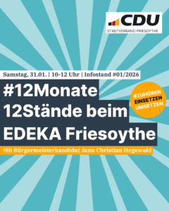 12 Monate, 12 Stände: Samstag (31. Januar) CDU-Infostand mit Jann Christian Hegewald beim EDEKA
